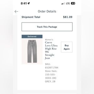 Curve Love Ultra High Rise 90s Straight Jean, Grey, size 28, regular length